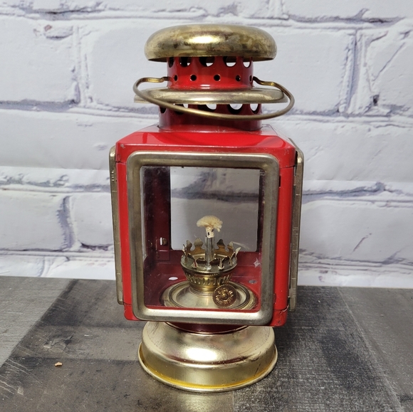Vintage Red Metal/Brass 4 Window Lantern